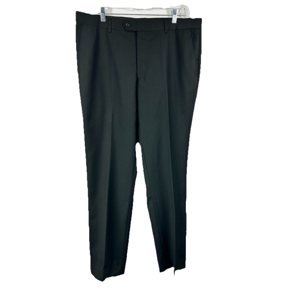 Giorgio Fiorelli Black Dress Pants 44x38 Super Fine Flat Front Modern‎ Classic